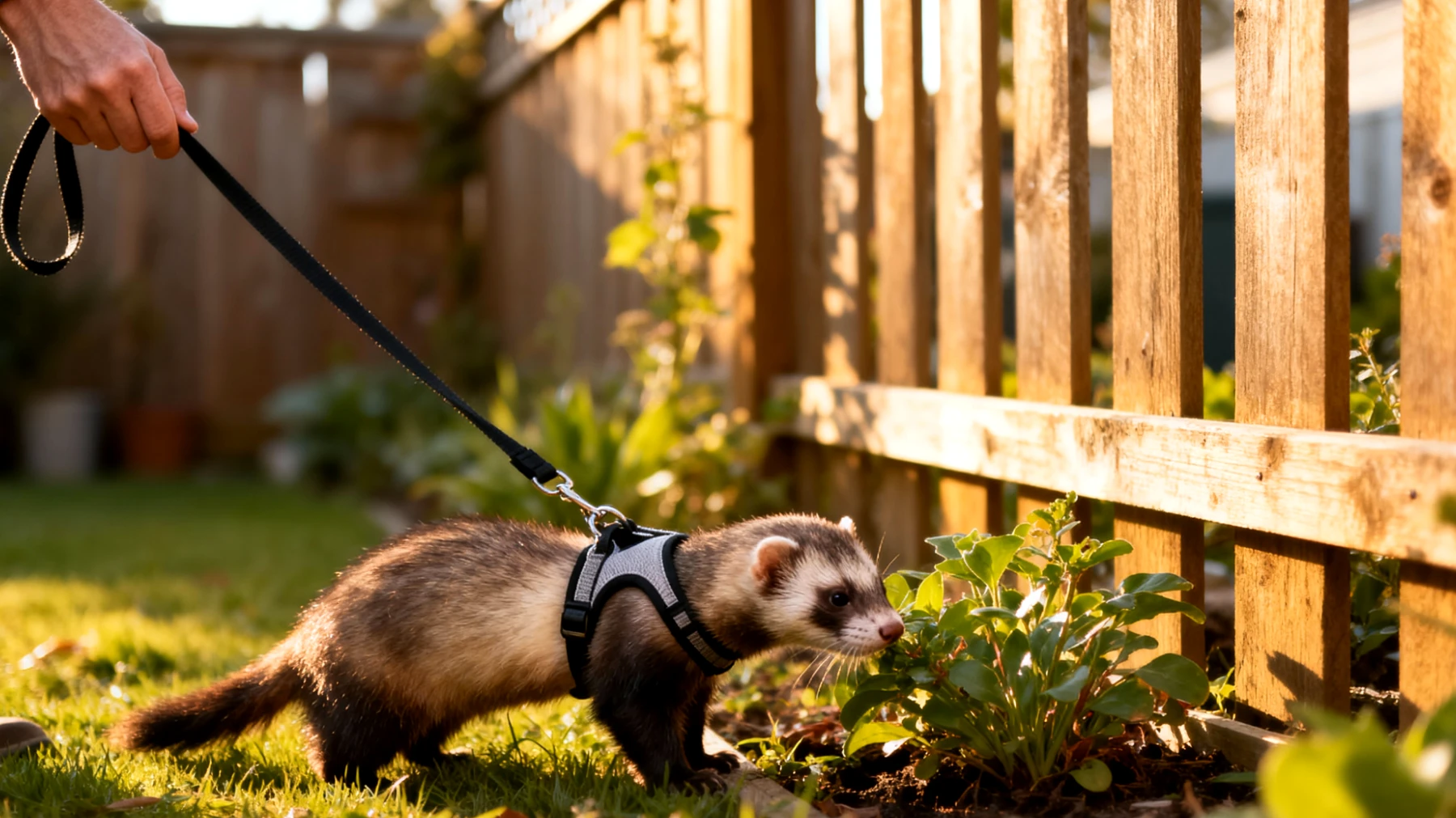 Frettchen im Garten benötigen spezielles Training, um sicher und kontrolliert draußen zu bleiben, ohne zu entkommen oder sich Gefahren auszusetzen, da sie neugierige und flinke Tiere sind, die zu Fluchtversuchen neigen"