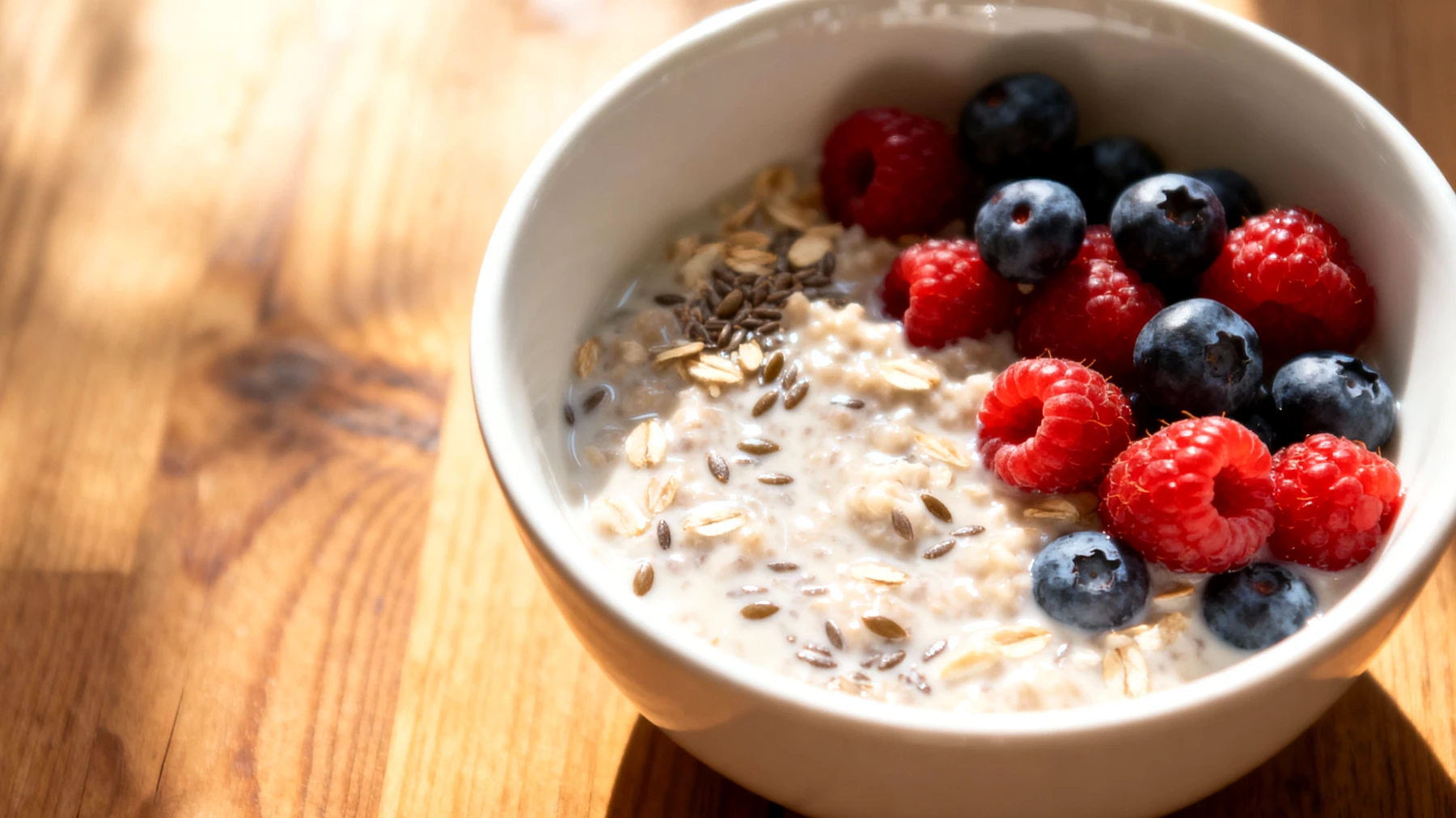 Flohsamenschalen-Porridge mit fermentierten Haferflocken und Leinsamen"