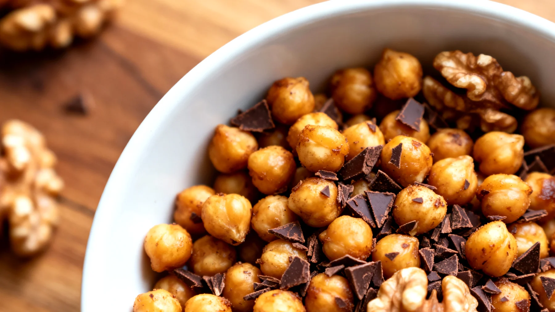 Geröstete Kichererbsen mit Kakao-Nibs und Walnüssen"