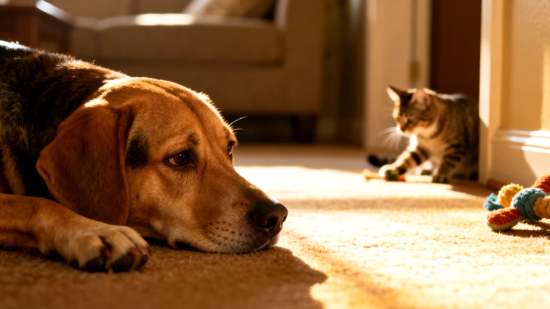 Hunde langweilen sich schnell, wenn sie mit anderen Tieren zusammenleben und keine artgerechten Spielmöglichkeiten haben, die sowohl den Hund als auch die anderen Tiere berücksichtigen"