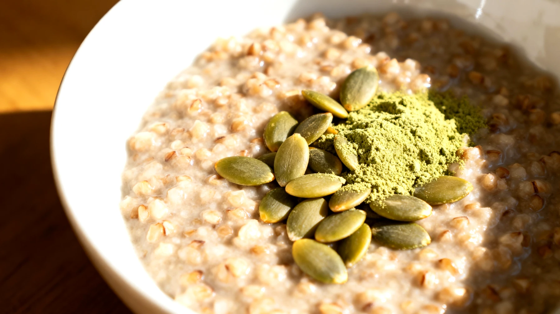 Kürbiskern-Buchweizen-Porridge mit Brahmi-Pulver"