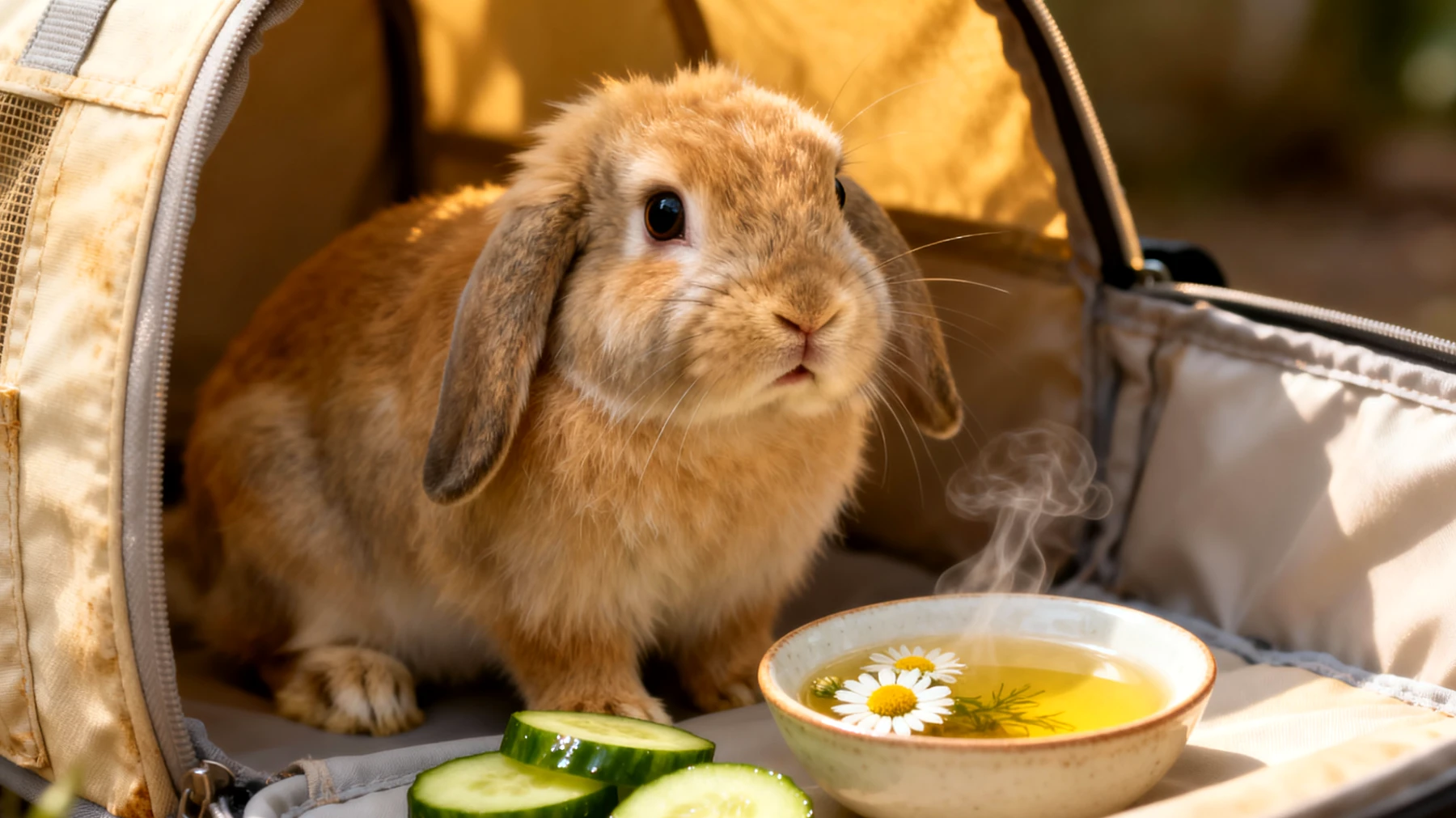 Kaninchen leiden während Reisen häufig unter Stress, Dehydrierung und Verdauungsproblemen. Ein natürliches Hausmittel ist die Gabe von Kamillentee (lauwarm, ungezuckert) zur Beruhigung und Fencheltee zur Unterstützung der Verdauung, sowie das Anbieten von wasserreichem Gemüse wie Gurke gegen Dehydrierung."