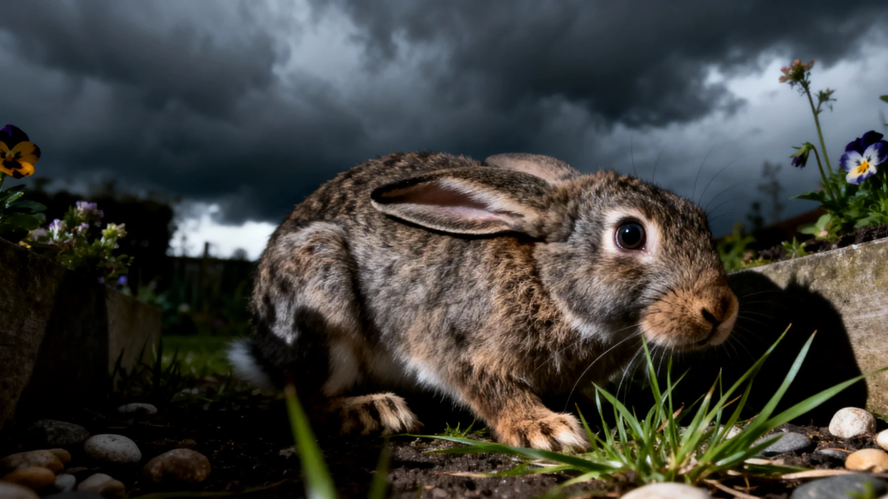 Kaninchen im Garten zeigen häufig Stressverhalten durch Raubtierbedrohung, Wetterbedingungen und ungewohnte Geräusche, was zu Angst, Verstecken und reduzierter Aktivität führt"