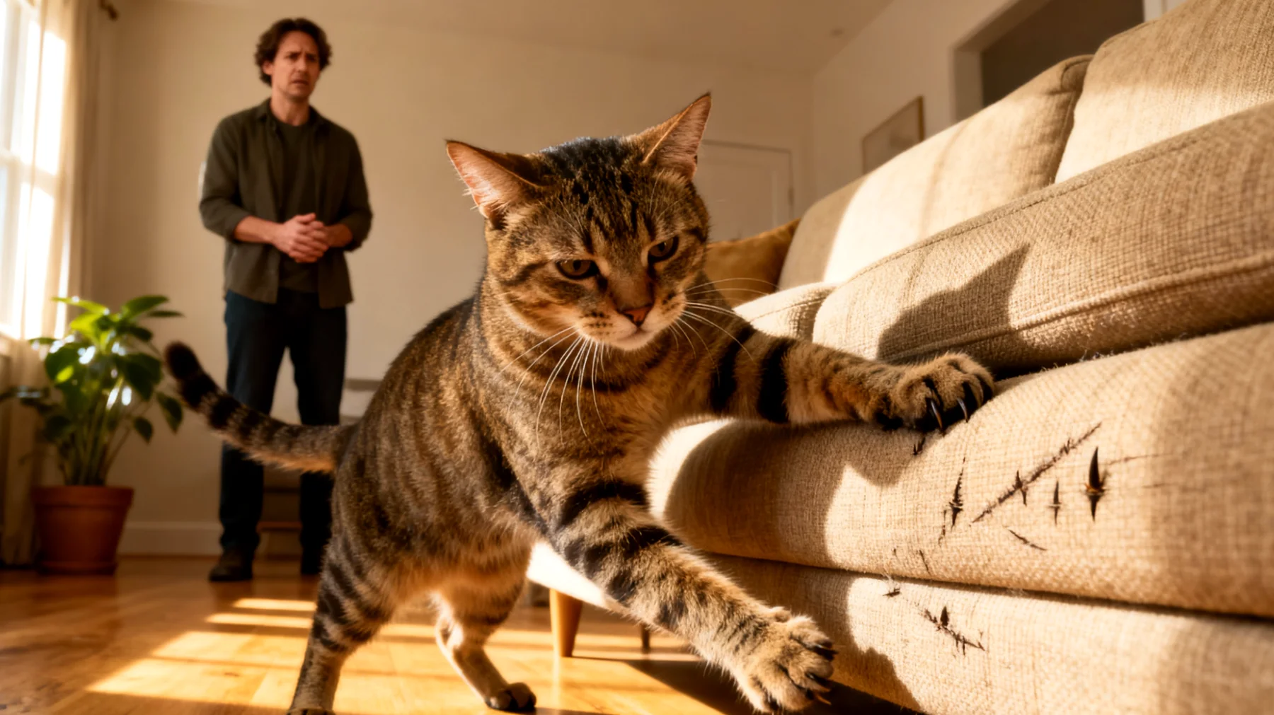 Viele erwachsene Katzen zeigen unerwünschtes Kratzverhalten an Möbeln und Tapeten, was zu Schäden in der Wohnung führt und die Beziehung zwischen Halter und Tier belastet"