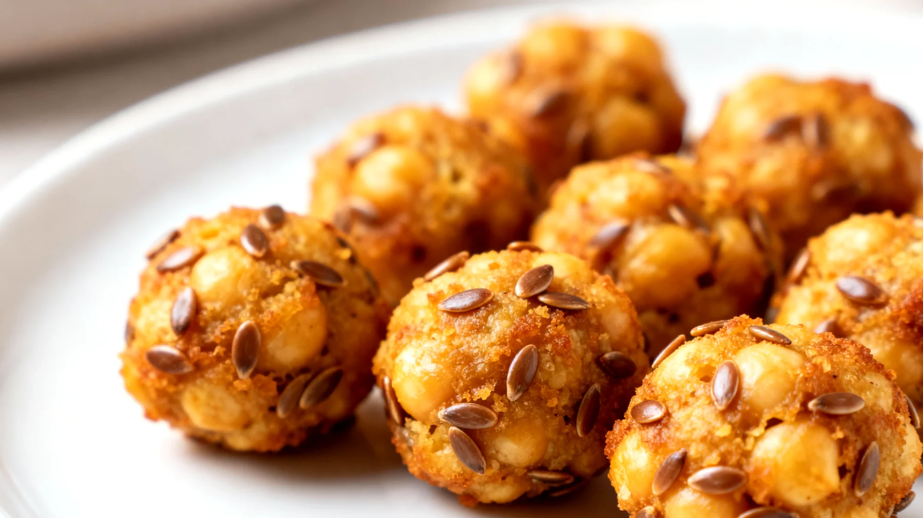 Kichererbsen-Puffbällchen mit Leinsamen (gebacken)"