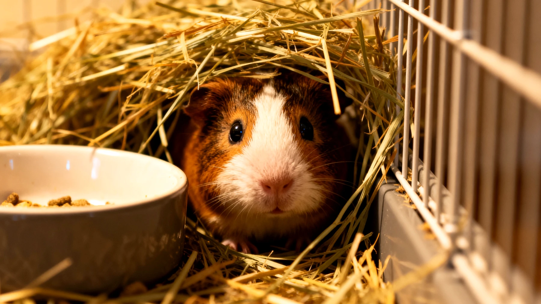 Meerschweinchen haben nach der Adoption Schwierigkeiten, sich in die neue Wohnung einzugewöhnen und zeigen Anzeichen von Stress wie Verstecken, Verweigerung der Nahrungsaufnahme oder übermäßiges Schreckhaftigkeit"
