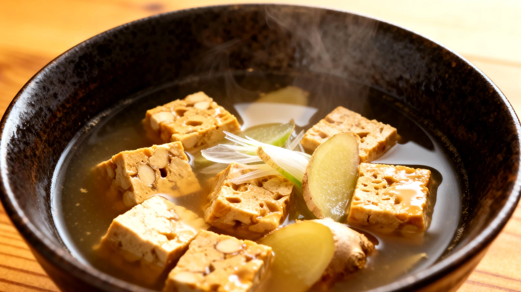Miso-Suppe mit fermentiertem Tempeh und Ingwer"