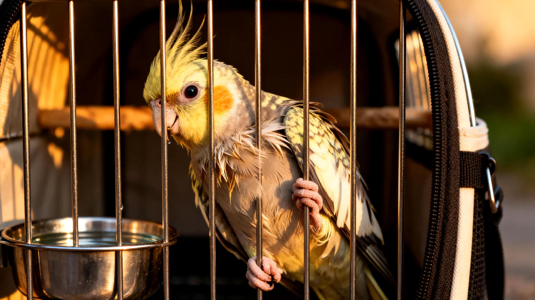 Nymphensittiche leiden während der Reise häufig unter Stress, Angst und Dehydration durch ungewohnte Umgebungen, Temperaturschwankungen und eingeschränkte Bewegungsmöglichkeiten im Transportkäfig"